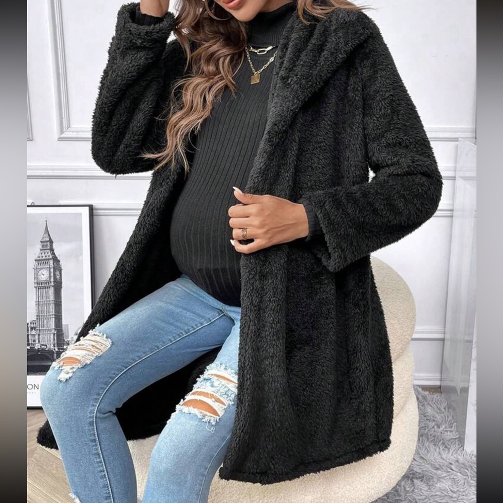 Maternity Black Loose Fit open Front Jacket Coat - Picture 1 of 6